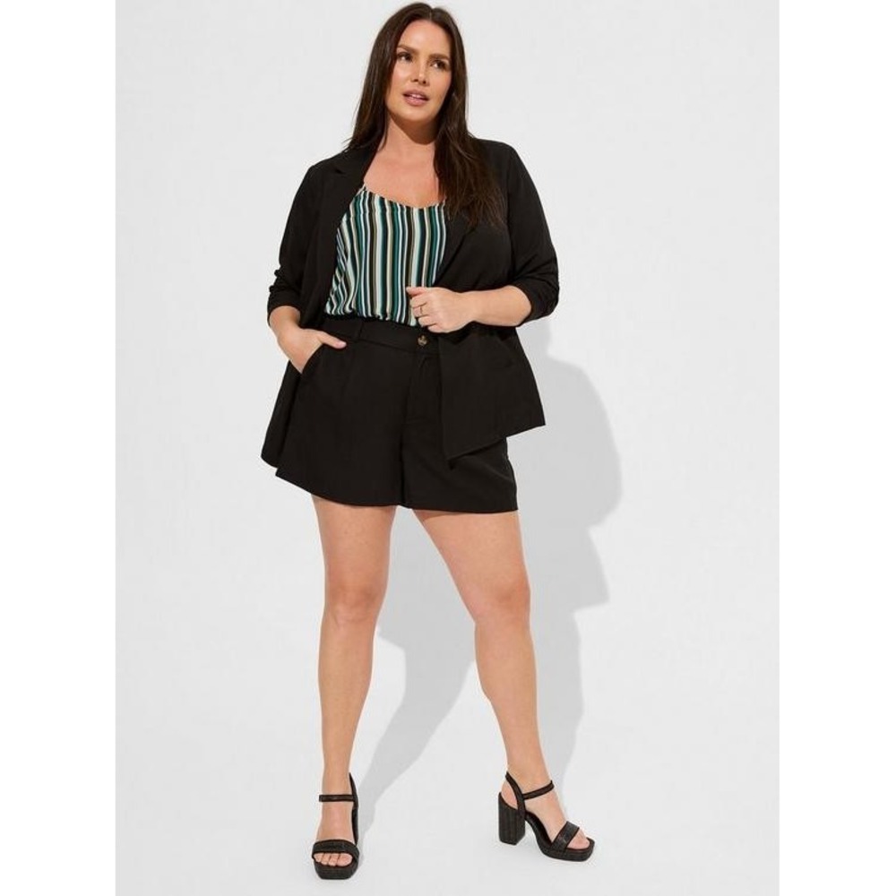 Torrid Plus 22 Studio Linen Short‎ Black Pleated High Rise Sophisticated Stretch